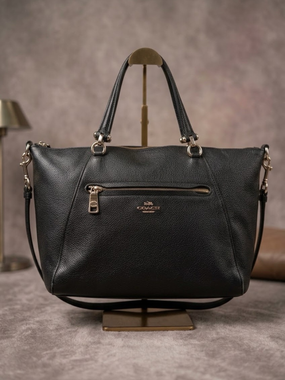 Coach Black Pebbled Leather Prairie Tote with Gold Hardware